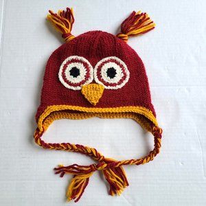 Kids Handmade Knit Crochet Owl Hat with earflaps Size 6-12 MONTHS